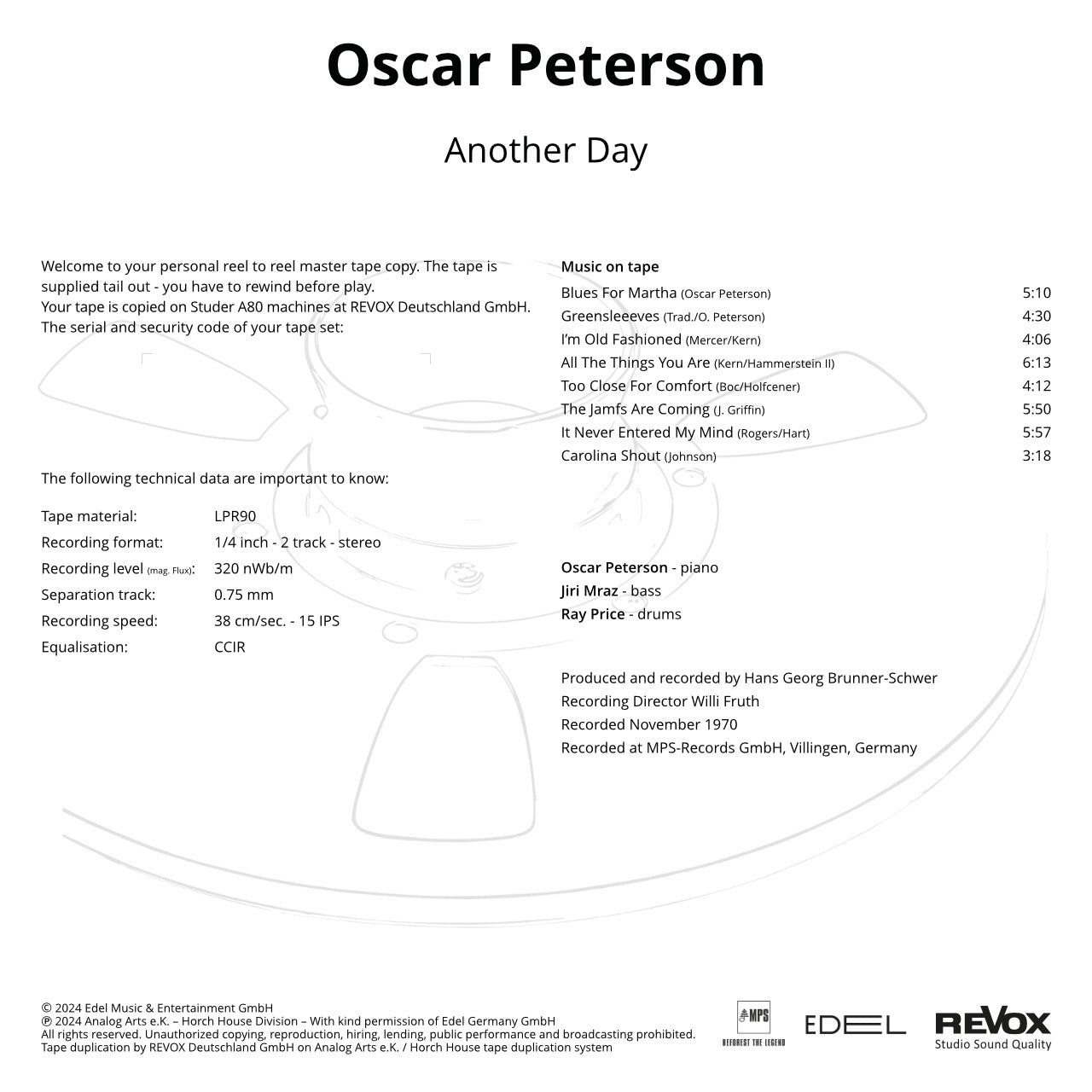 Revox Master Tape, OSCAR PETERSON - ANOTHER DAY