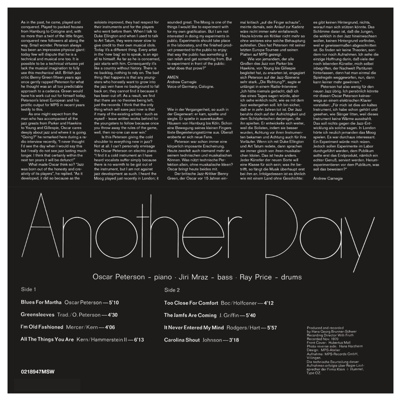 Revox Master Tape, OSCAR PETERSON - ANOTHER DAY