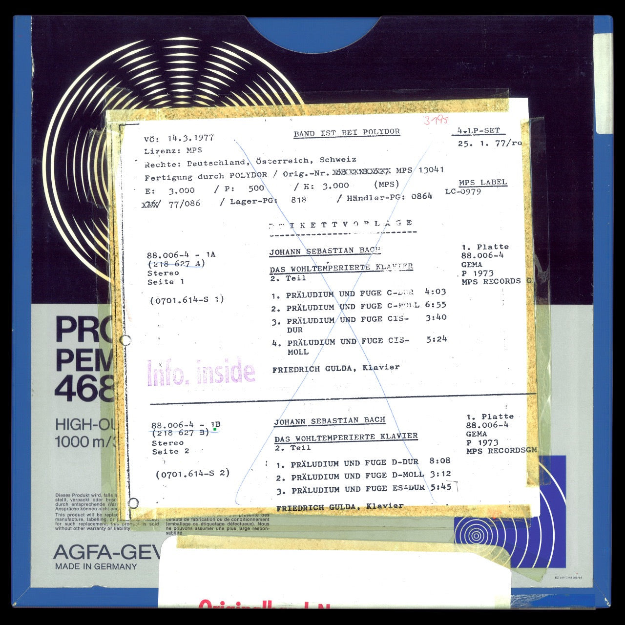 Revox Master Tape, FRIEDRICH GULDA - THE WELL-TEMPERED CLAVIER - PART 1/2 - TAPE 5+6