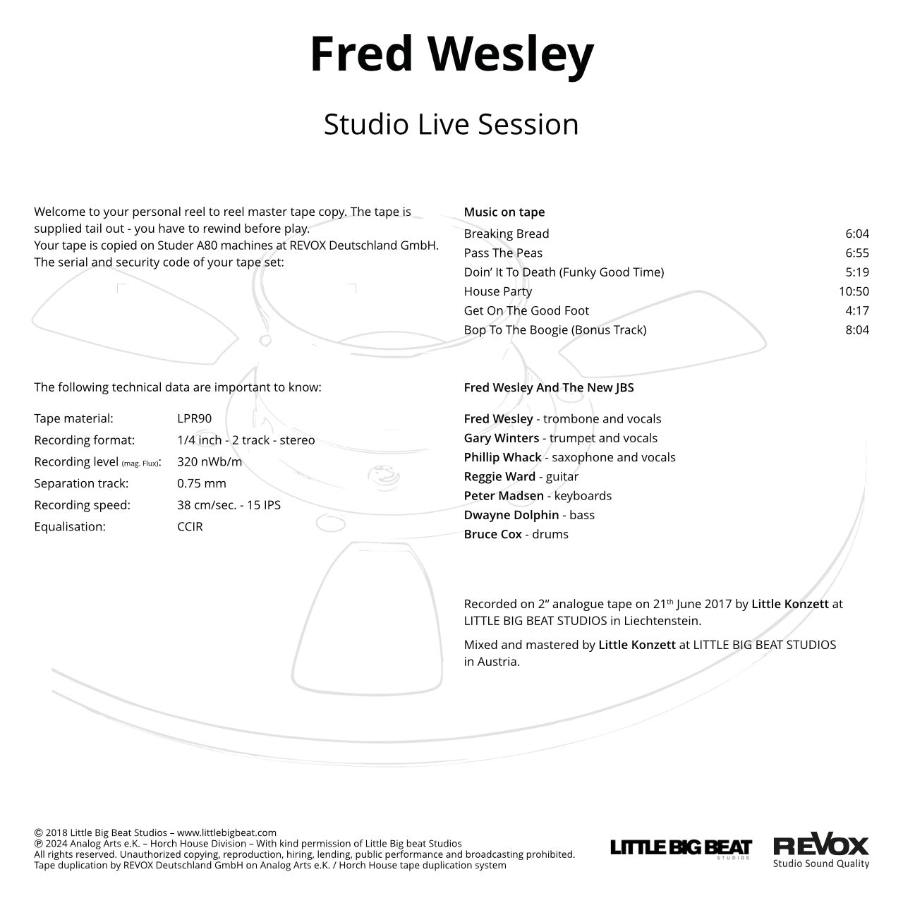 Revox Master Tape, FRED WESLEY - STUDIO LIVE SESSION
