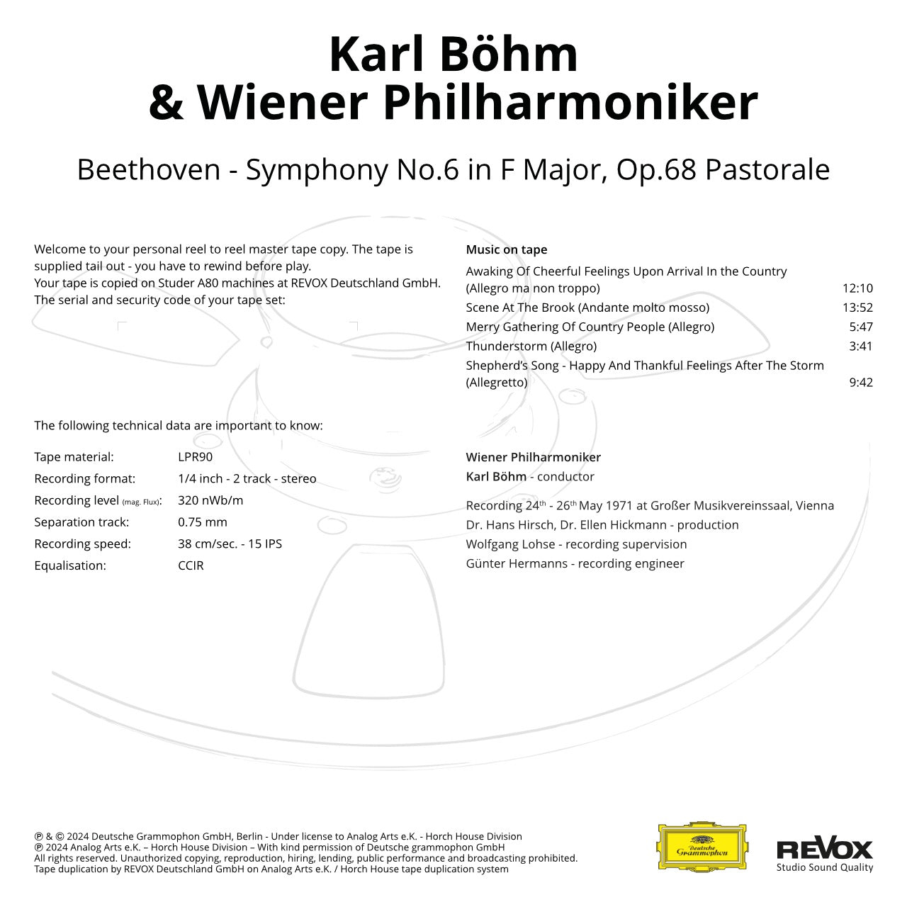 Revox Master Tape, KARL BÖHM & WIENER PHILHARMONIKER - BEETHOVEN: SINFONIE NR. 6