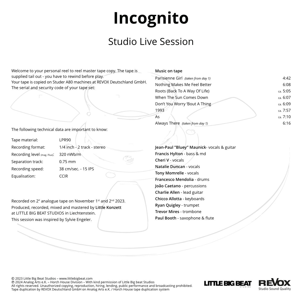 Revox Master Tape, INCOGNITO - STUDIO LIVE SESSION