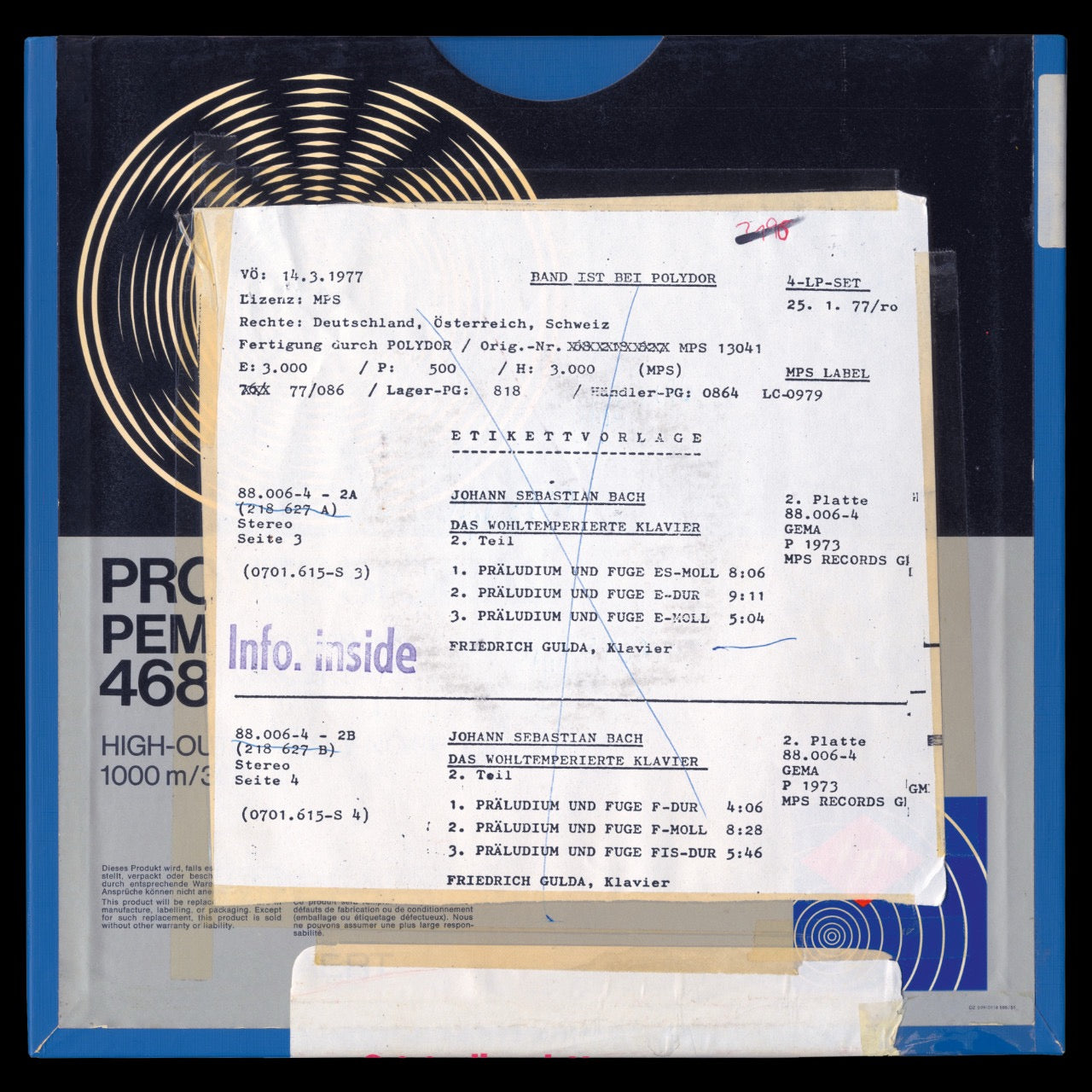 Revox Master Tape, FRIEDRICH GULDA - THE WELL-TEMPERED CLAVIER - PART 1/2 - TAPE 5+6