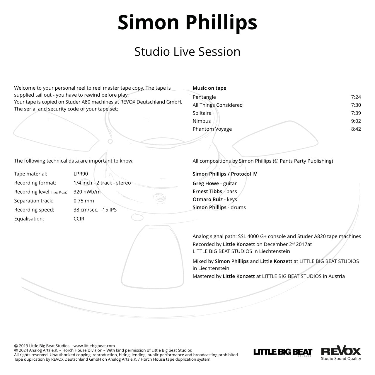 Revox Master Tape, SIMON PHILLIPS - STUDIO LIVE SESSION