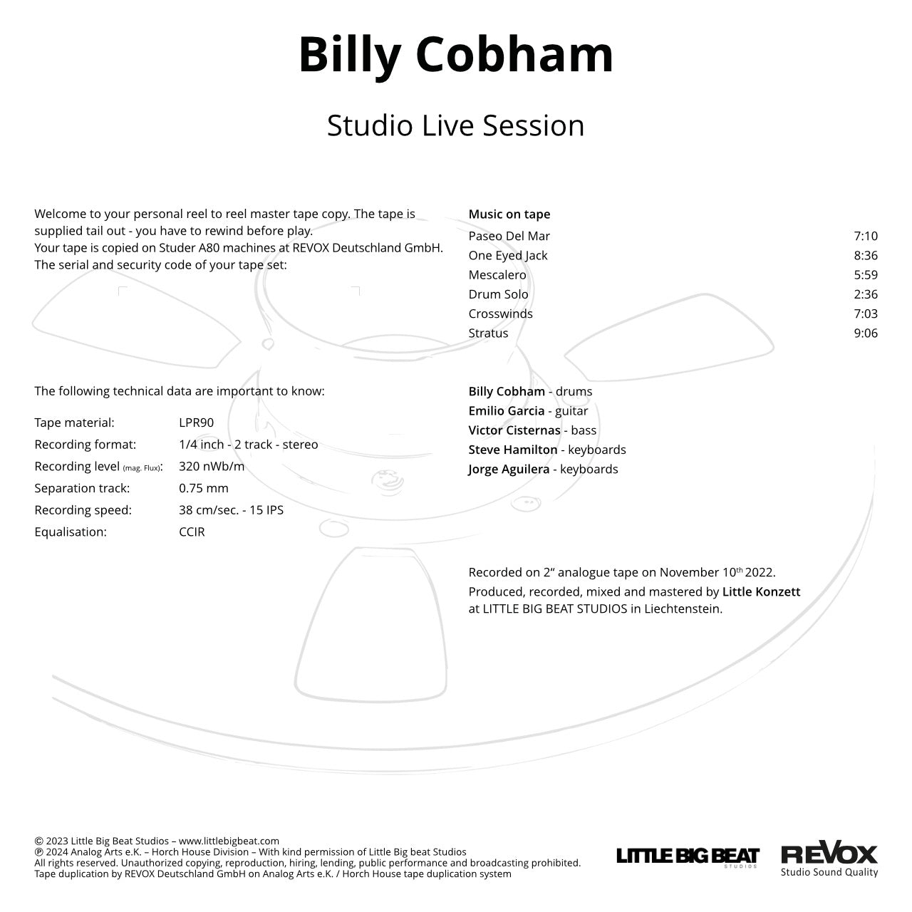 Revox Master Tape, BILLY COBHAM - STUDIO LIVE SESSION