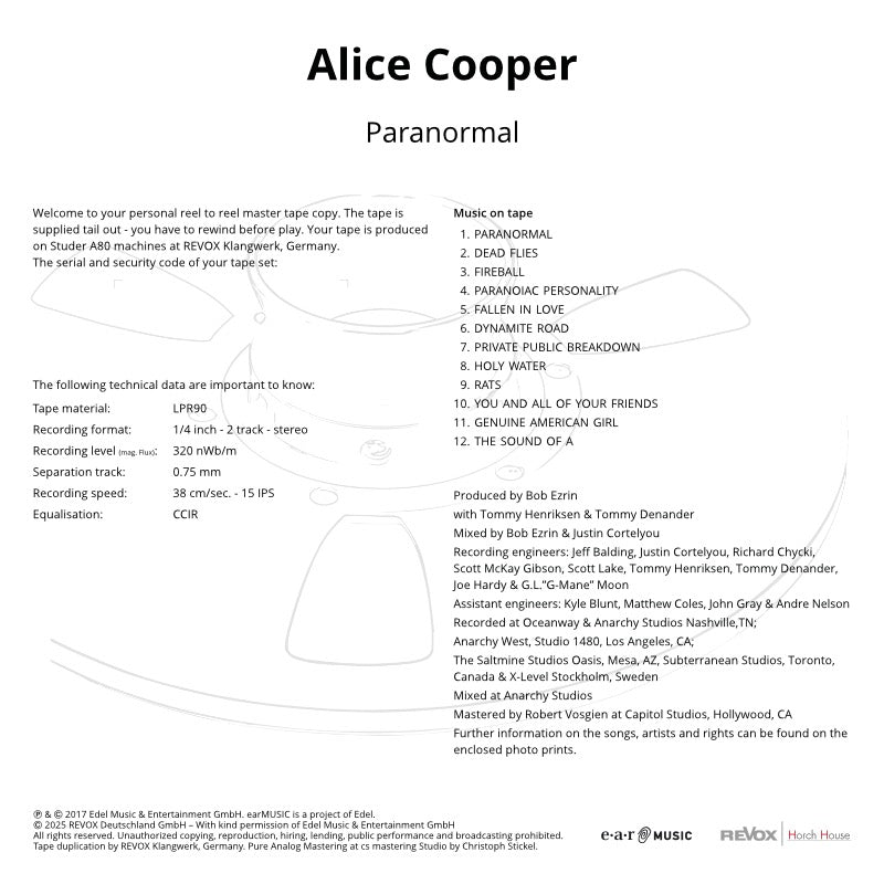 Revox Master Tape, ALICE COOPER - PARANORMAL