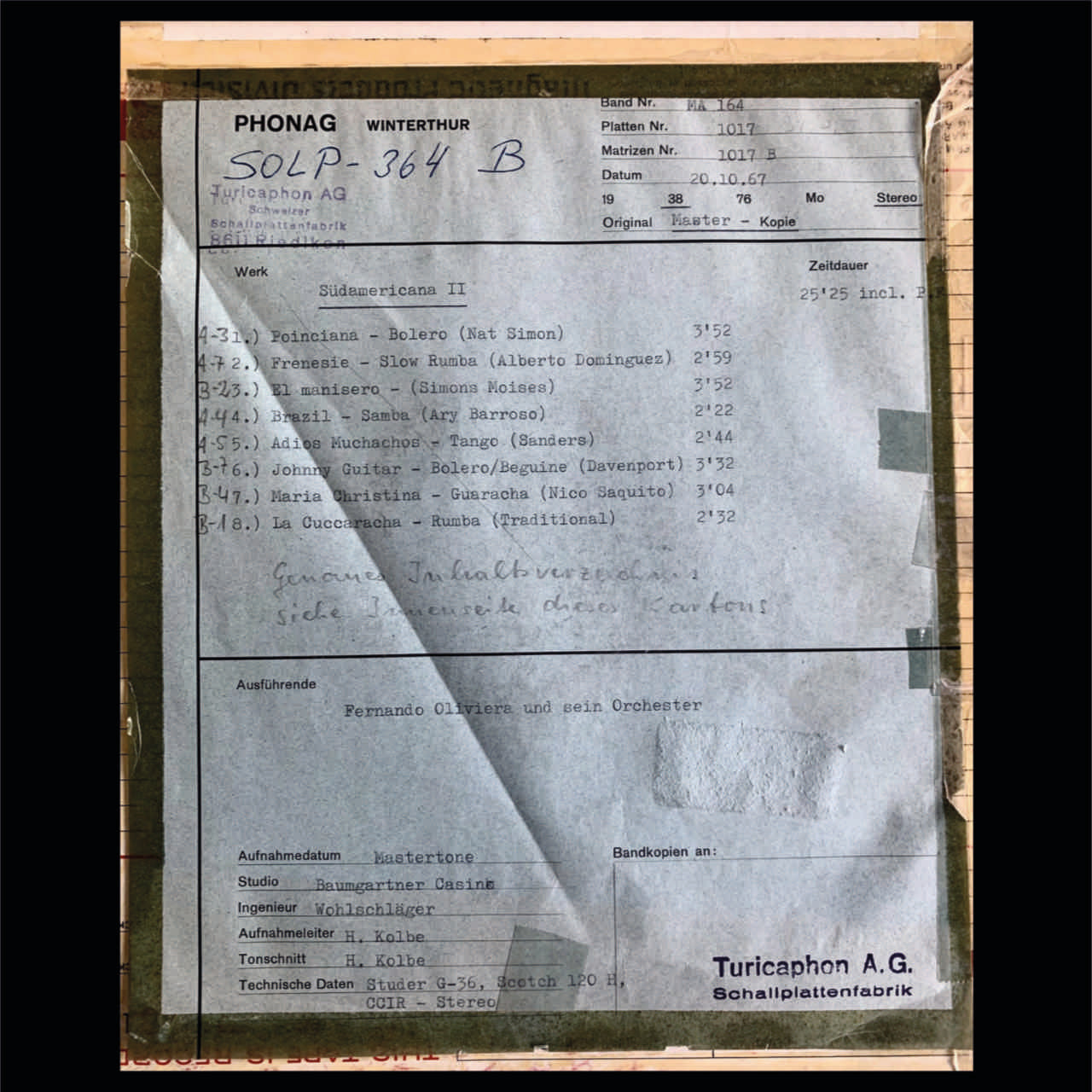 Revox Master Tape, SÜDAMERICANA BY FERNANDO OLIVEIRA & ORCHESTRA