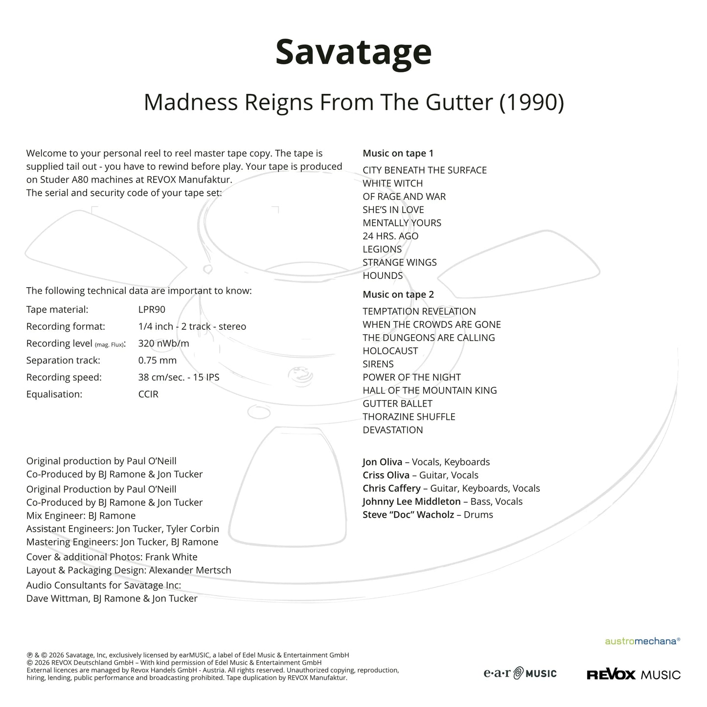 Revox Master Tape, SAVATAGE - MADNESS REIGNS FROM THE GUTTER 1990