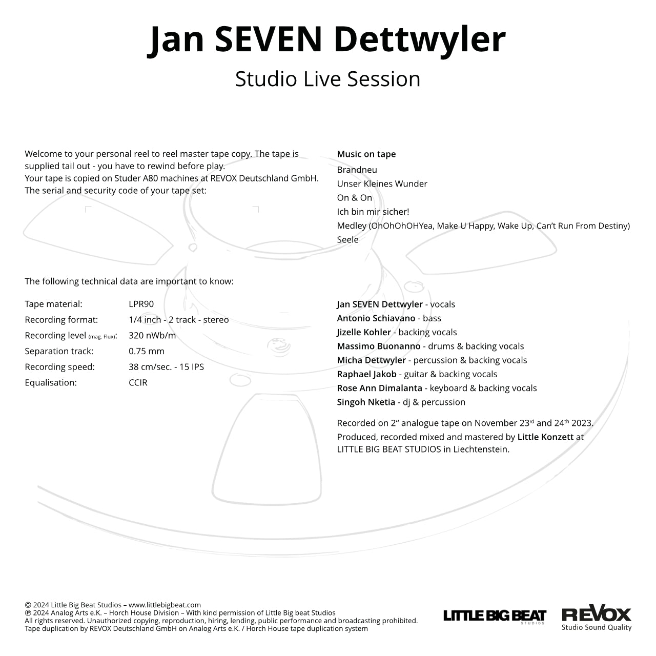 Revox Master Tape, JAN SEVEN DETTWYLER - STUDIO LIVE SESSION