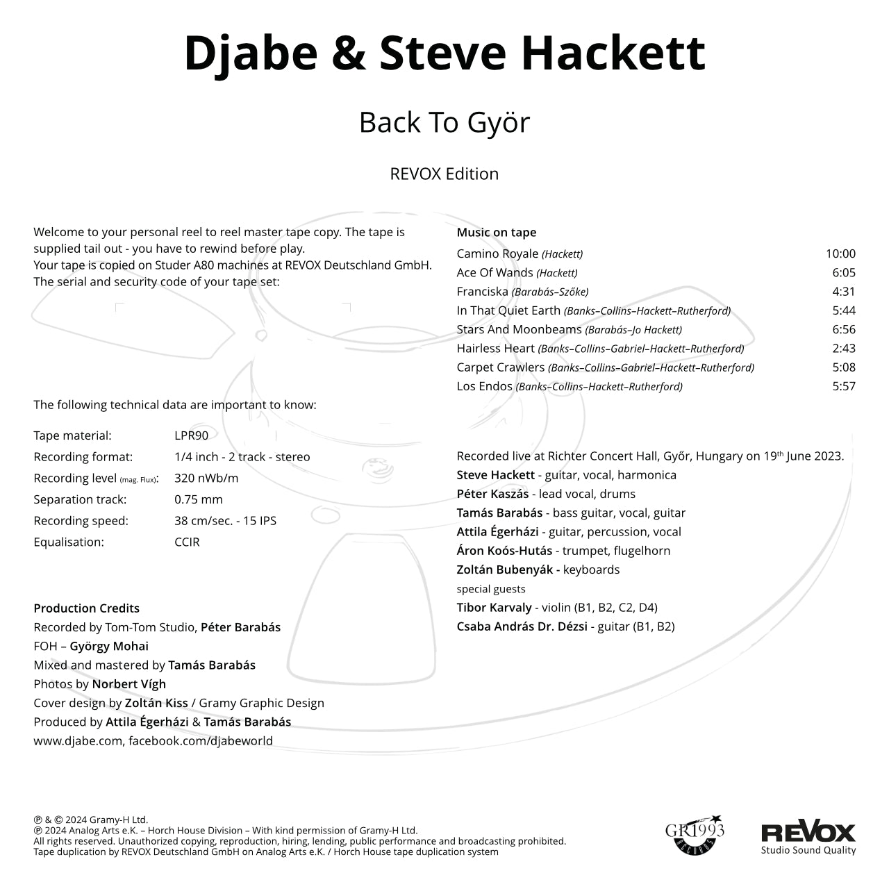 Revox Master Tape, STEVE HACKETT & DJABE - BACK TO GYÖR