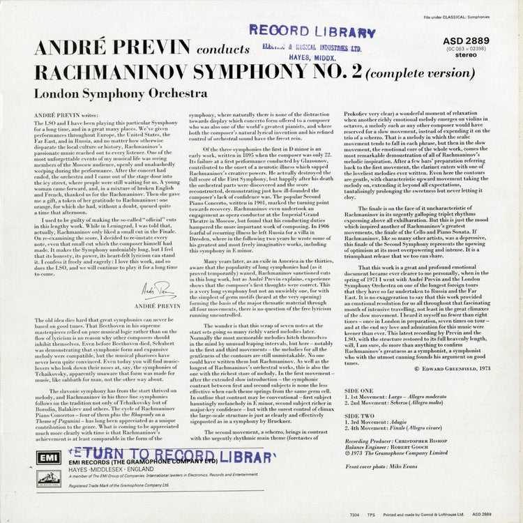 Revox Master Tape, ANDRÉ PREVIN - RACHMANINOV 2ND SYMPHONY