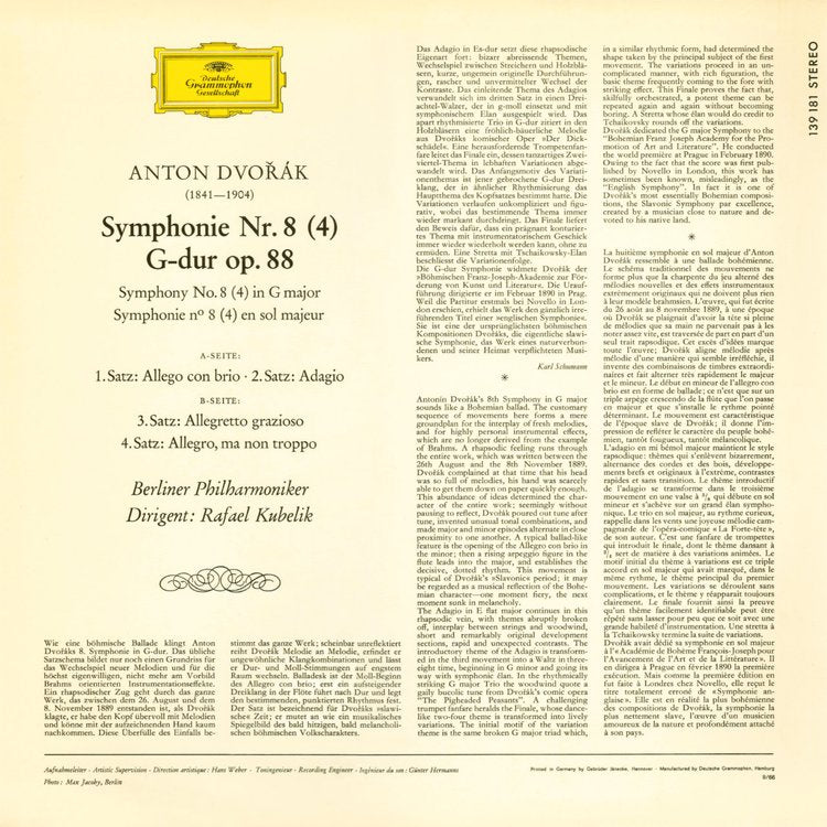 Revox Master Tape, ANTONÍN DVOŘÁK - SYMPHONIE NR. 8(4) G-DUR OP. 88