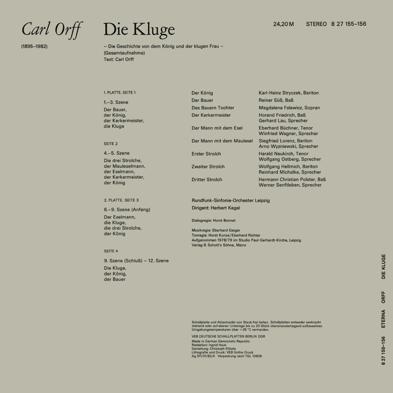 Revox Master Tape, CARL ORFF - DIE KLUGE (THE WISE GIRL)