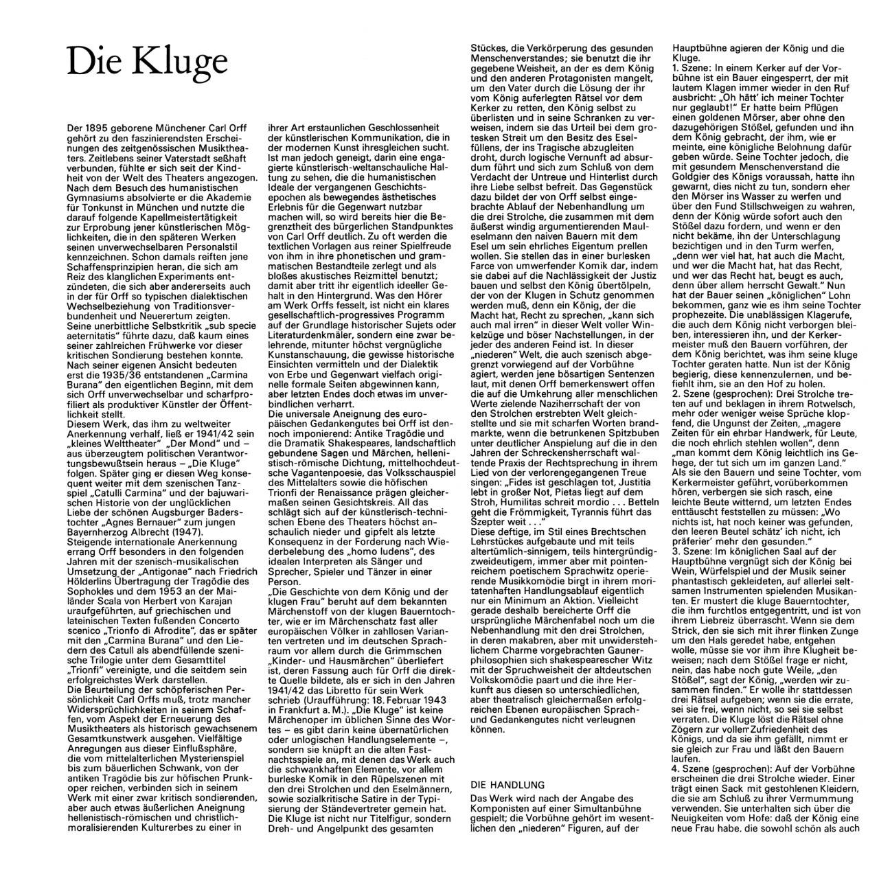 Revox Master Tape, CARL ORFF - DIE KLUGE (THE WISE GIRL)
