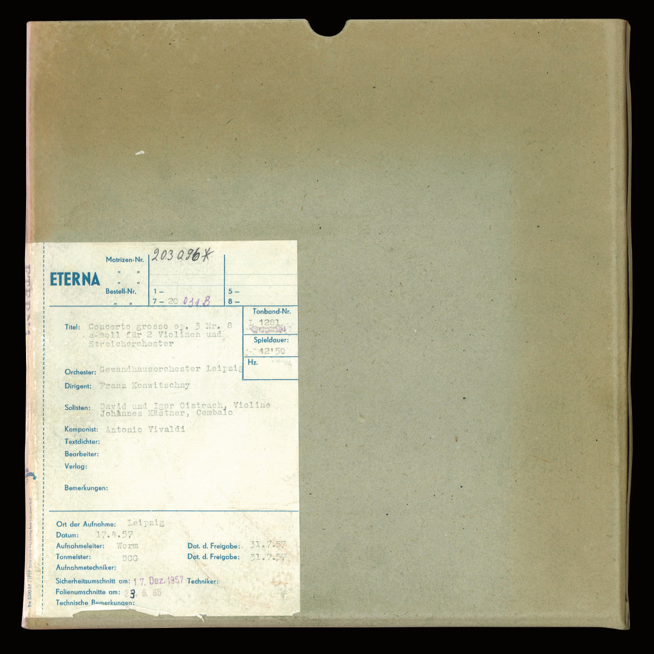 Revox Master Tape, DAVID & IGOR OISTRACH - BACH CONCERTO / VIVALDI CONCERTO