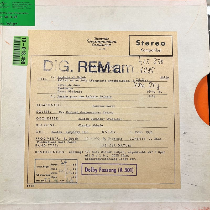 Revox Master Tape, DEBUSSY – TROIS NOCTURNES – RAVEL – DAPHNIS ET CHLOÉ
