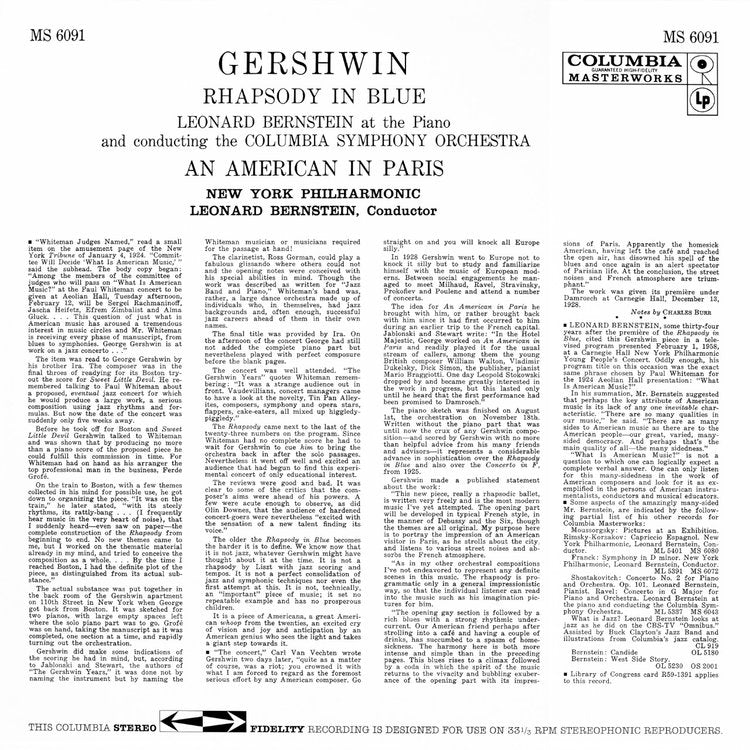 Revox Master Tape, GERSHWIN/BERNSTEIN - RHAPSODY IN BLUE - AN AMERICAN IN PARIS