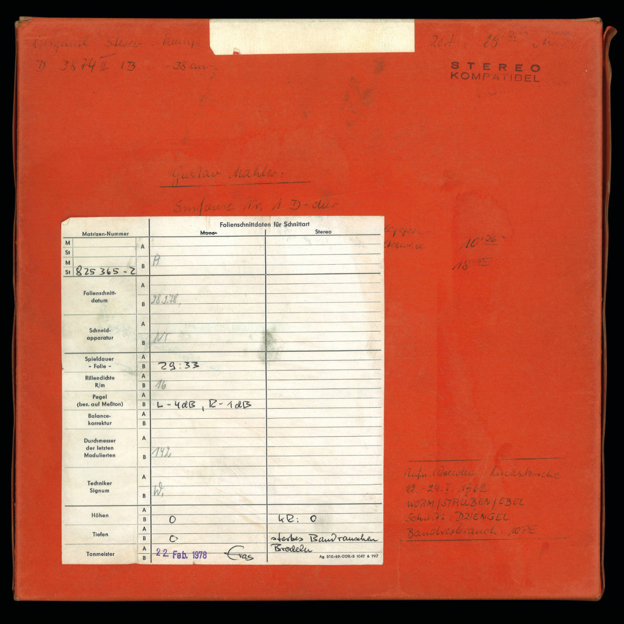 Revox Master Tape, GUSTAV MAHLER - SYMPHONY NO. 1 D MAJOR