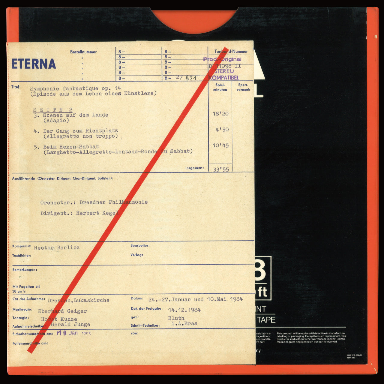 Revox Master Tape, HECTOR BERLIOZ - SYMPHONIE FANTASTIQUE, OP. 14