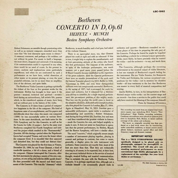 Revox Master Tape, HEIFETZ/MUNCH - BEETHOVEN VIOLIN CONCERTO IN D, OP.61