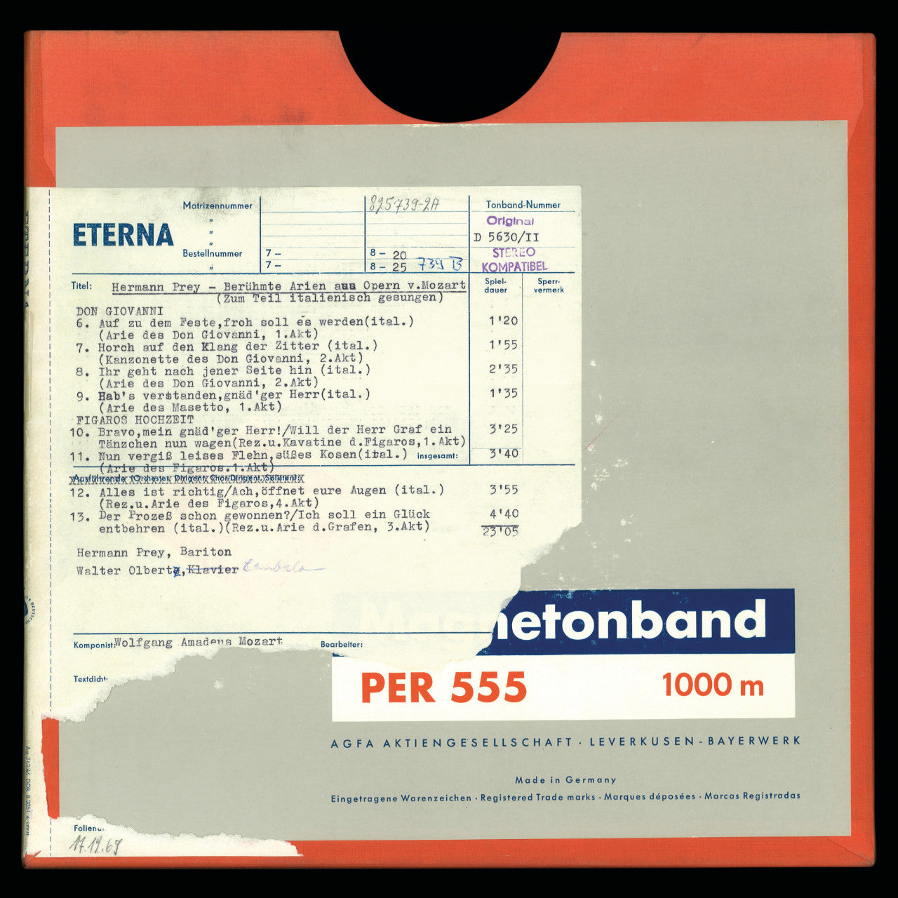 Revox Master Tape, HERMANN PREY - MOZART ARIEN: ZAUBERFLÖTE, COSI FAN TUTTE, DON GIOVANNI, LE NOZZE DI FIGARO