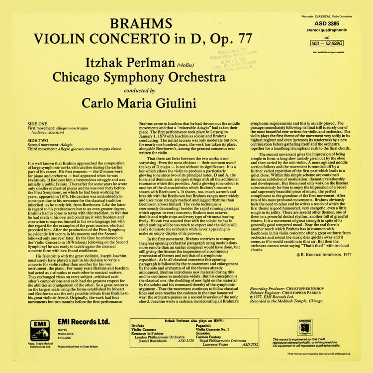 Revox Master Tape, ITZHAK PERLMANN - BRAHMS VIOLIN CONCERTO