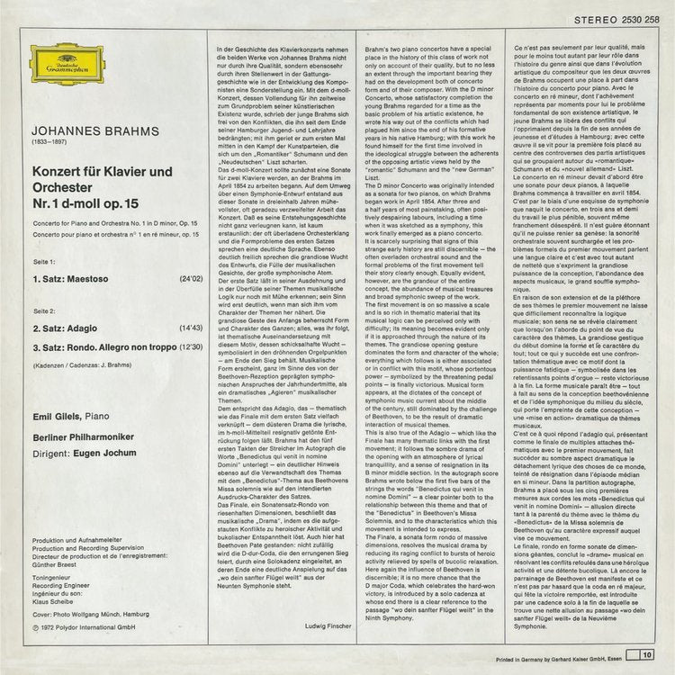 Revox Master Tape, JOHANNES BRAHMS - KLAVIERKONZERT NR. 1 D-MOLL OP. 15