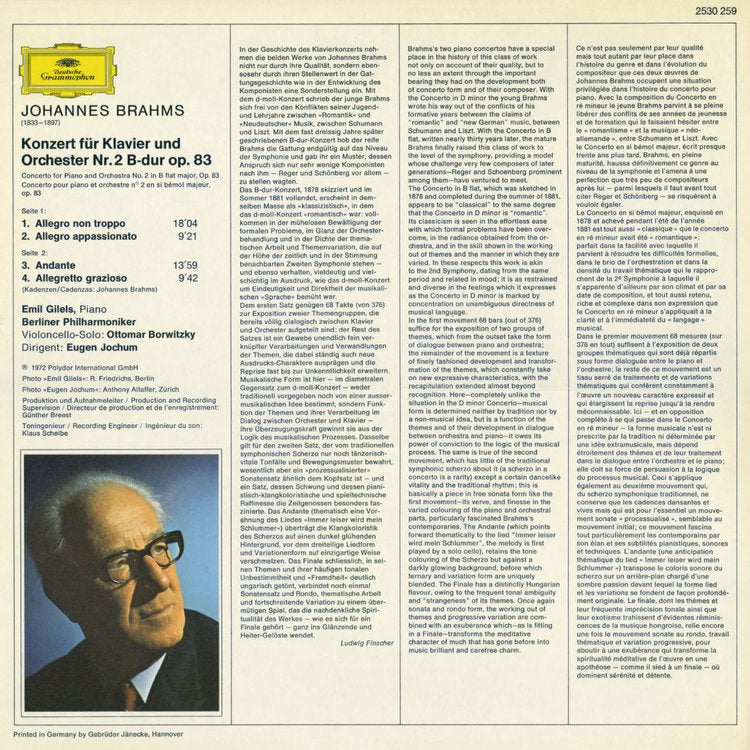 Revox Master Tape, JOHANNES BRAHMS - KLAVIERKONZERT NR. 2B B-DUR OP. 83