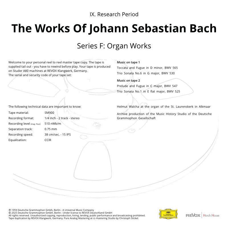 Revox Master Tape, JOHANN SEBASTIAN BACH - HELMUT WALCHA - ORGAN WORKS