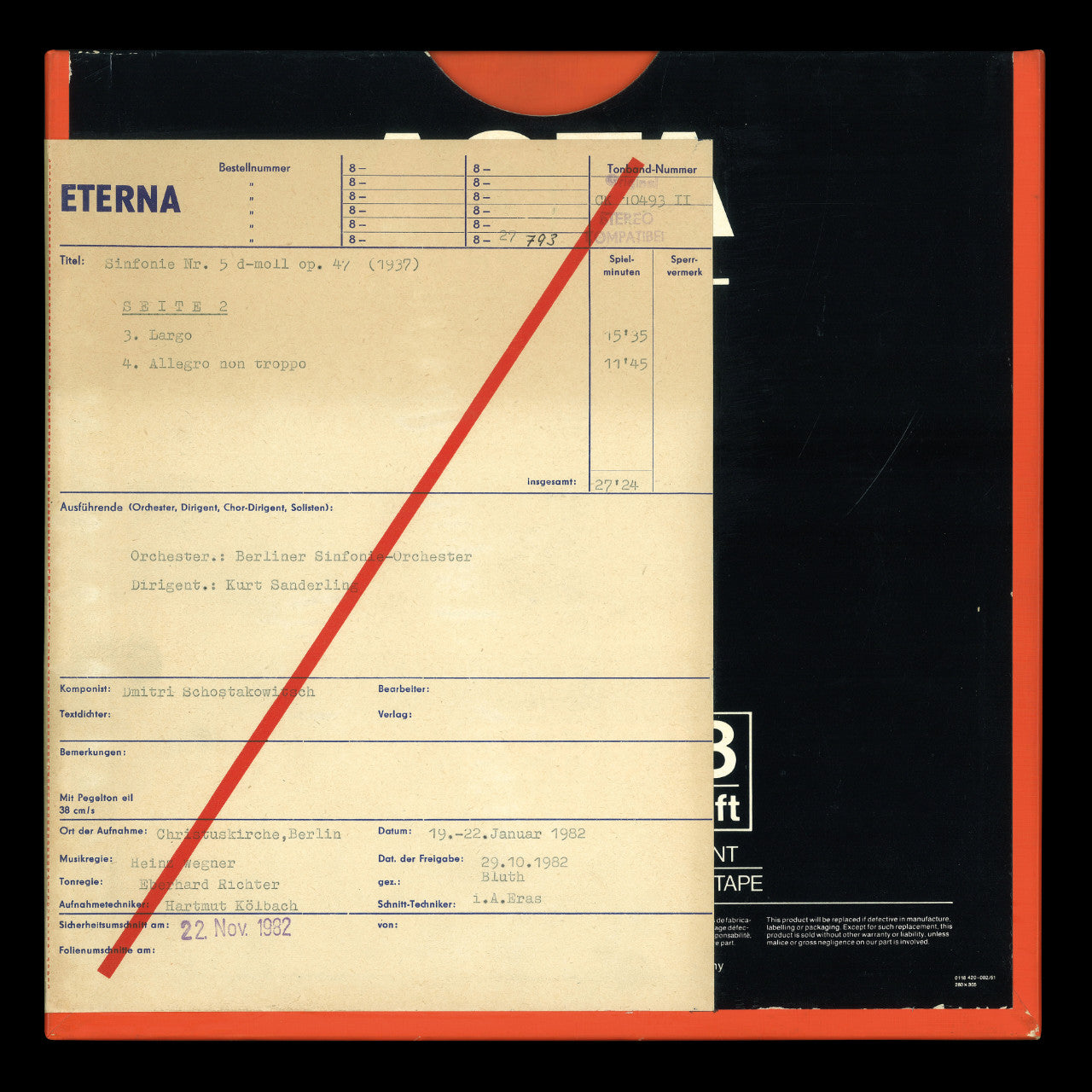 Revox Master Tape, KURT SANDERLING - SCHOSTAKOWITSCH SYMPH. NO.5 D MINOR OP.47