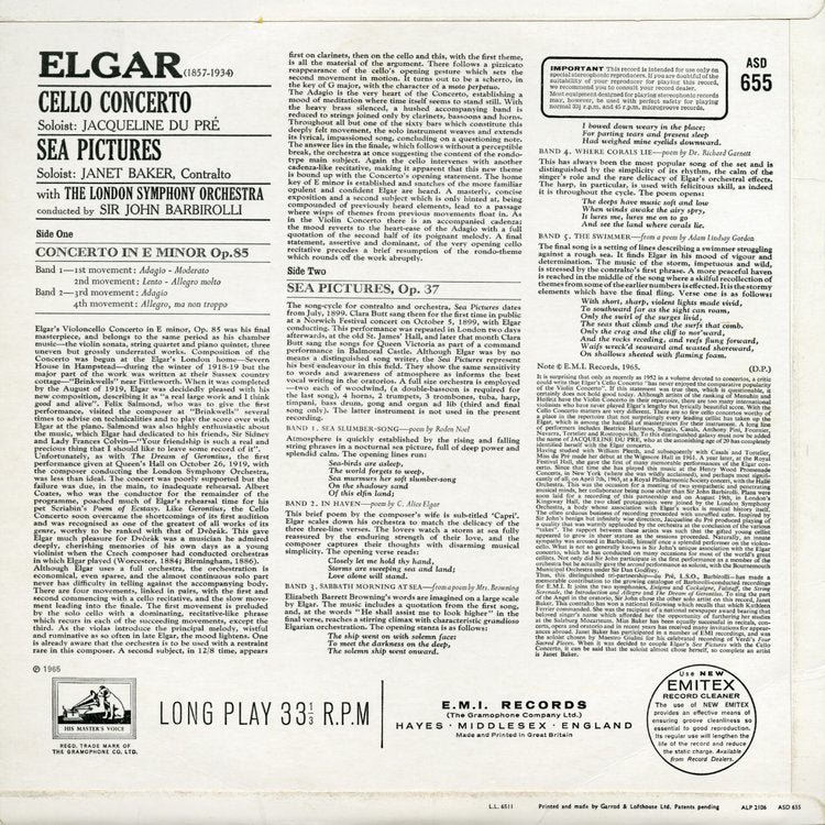 Revox Master Tape, LSO BARBIROLLI - DU PRE / ELGAR SEA PICTURES