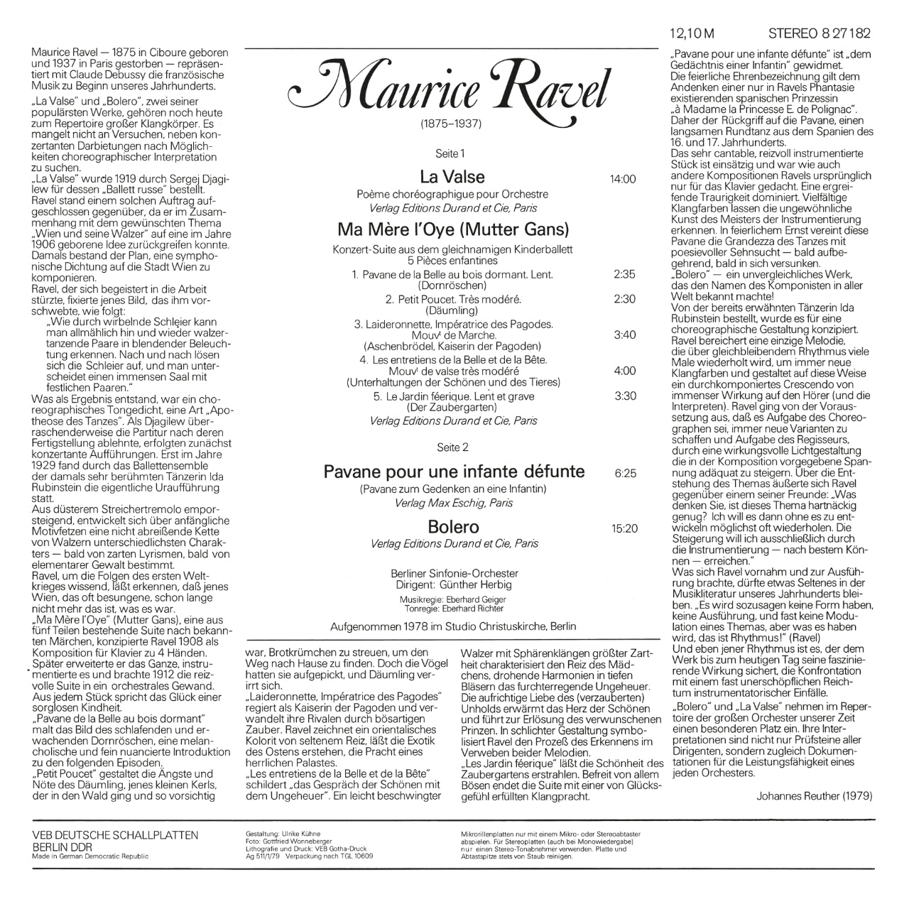 Revox Master Tape, MAURICE RAVEL - LA VALSE- MA MERE L’OYE, PAVANE POUR UNE…, BOLERO