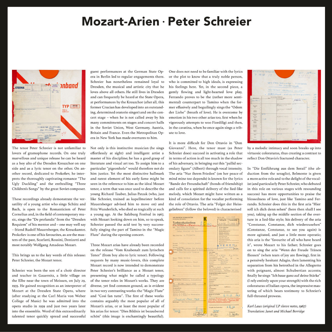 Revox Master Tape, MOZART - DER ODEM DER LIEBE - PETER SCHREIER
