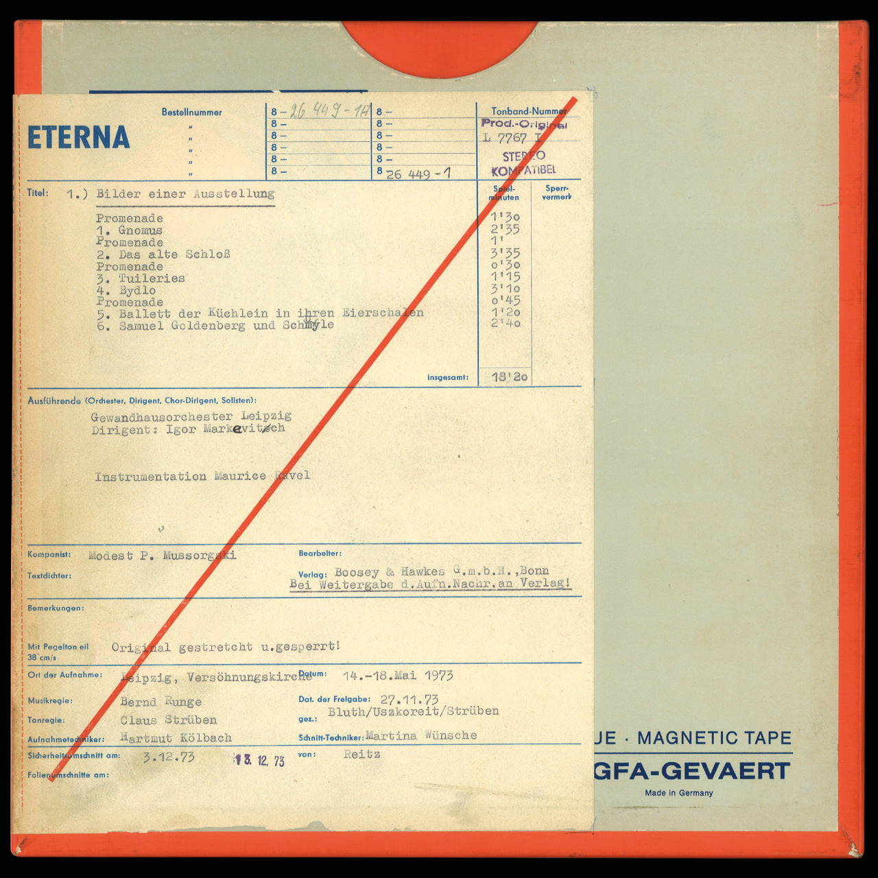 Revox Master Tape, MUSSORGSKI - PICTURES AT AN EXHIBITION - NIGHT ON BOLD MOUNTAIN