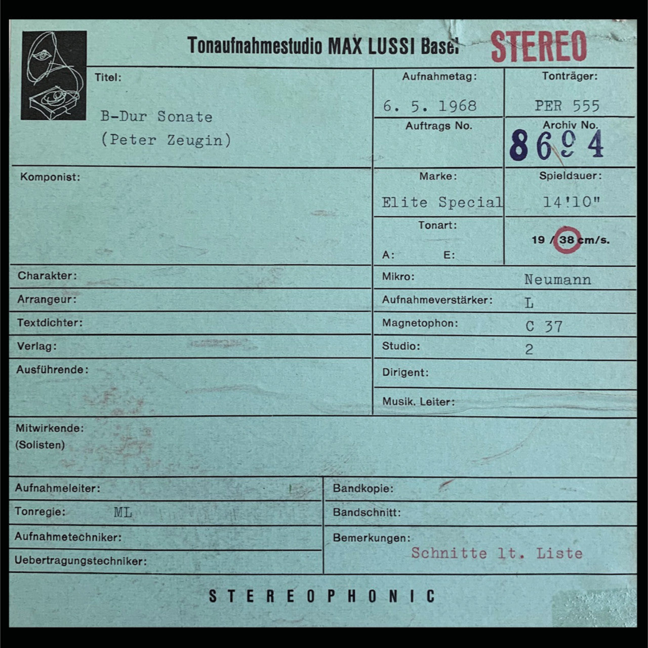 Revox Master Tape, PETER ZEUGIN - MOZART SONATAS