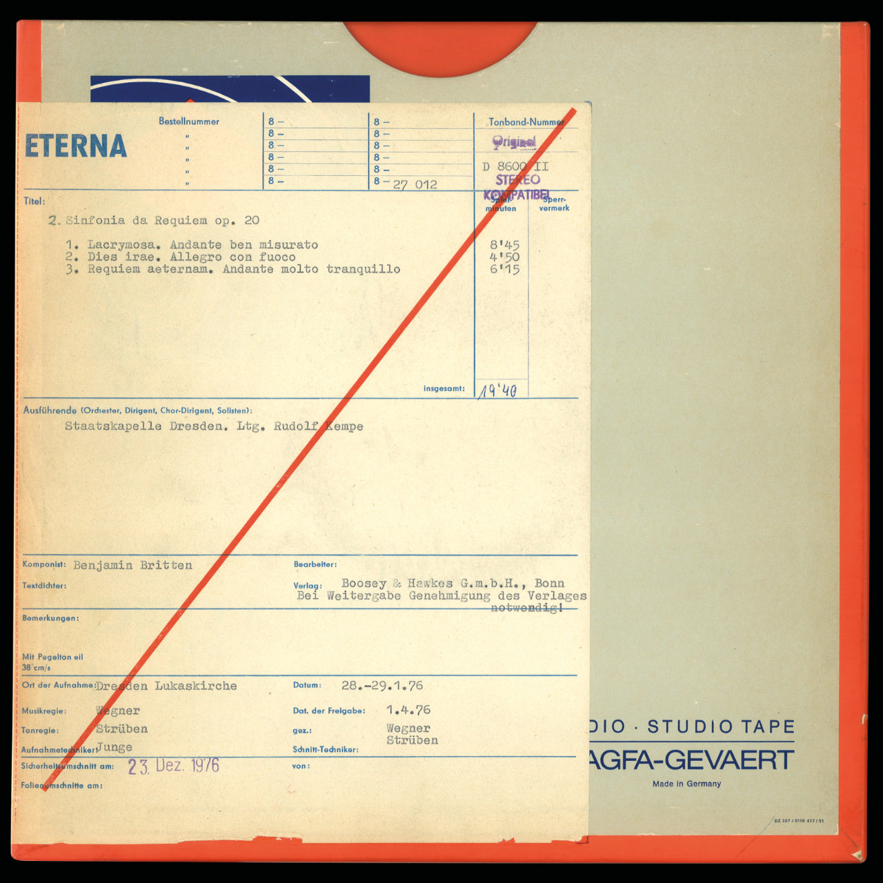 Revox Master Tape, STRAWIŃSKI - DER FEUERVOGEL / BRITTEN - SINFONIA DA REQUIEM, OP. 20
