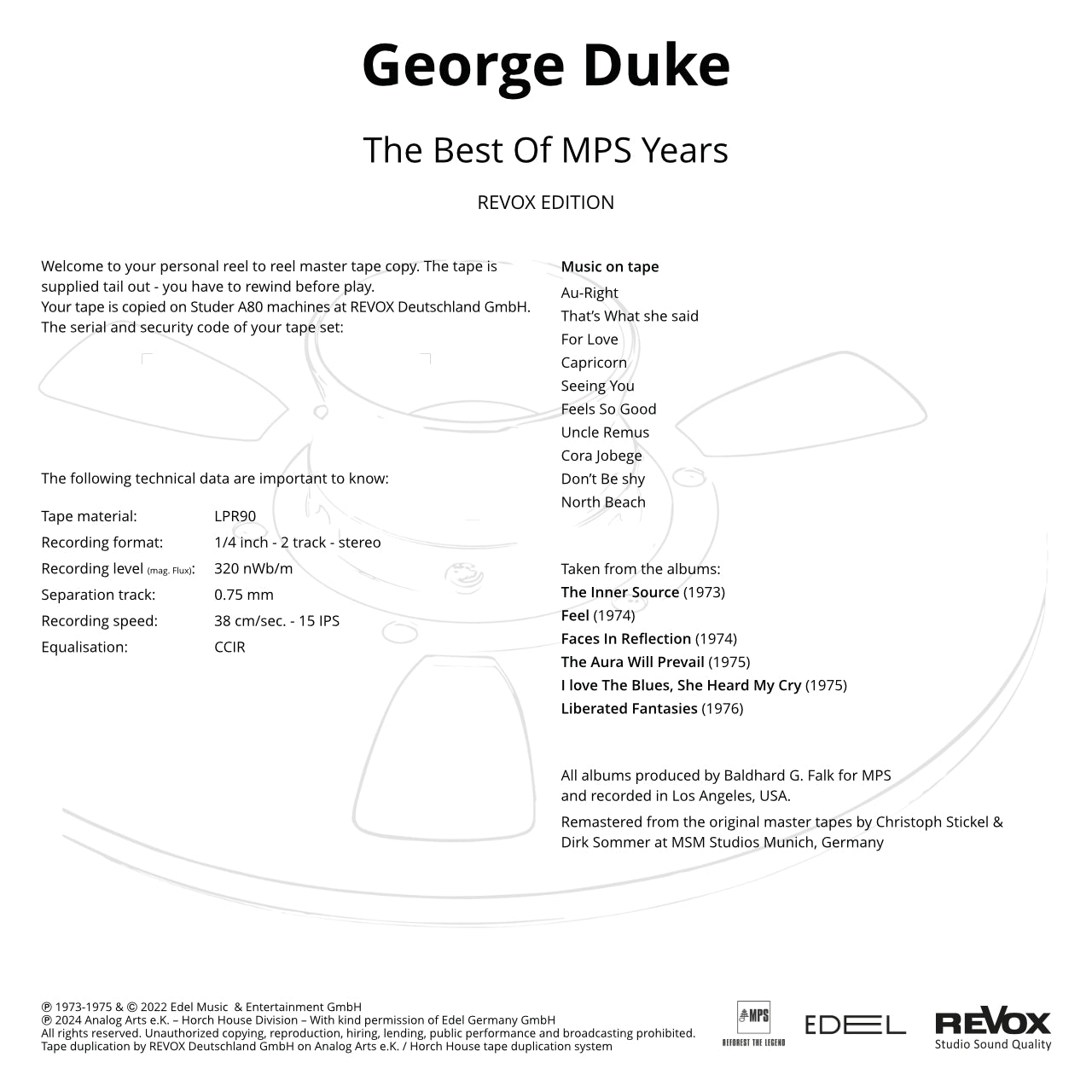 Revox Master Tape, GEORGE DUKE - THE BEST OF MPS YEARS
