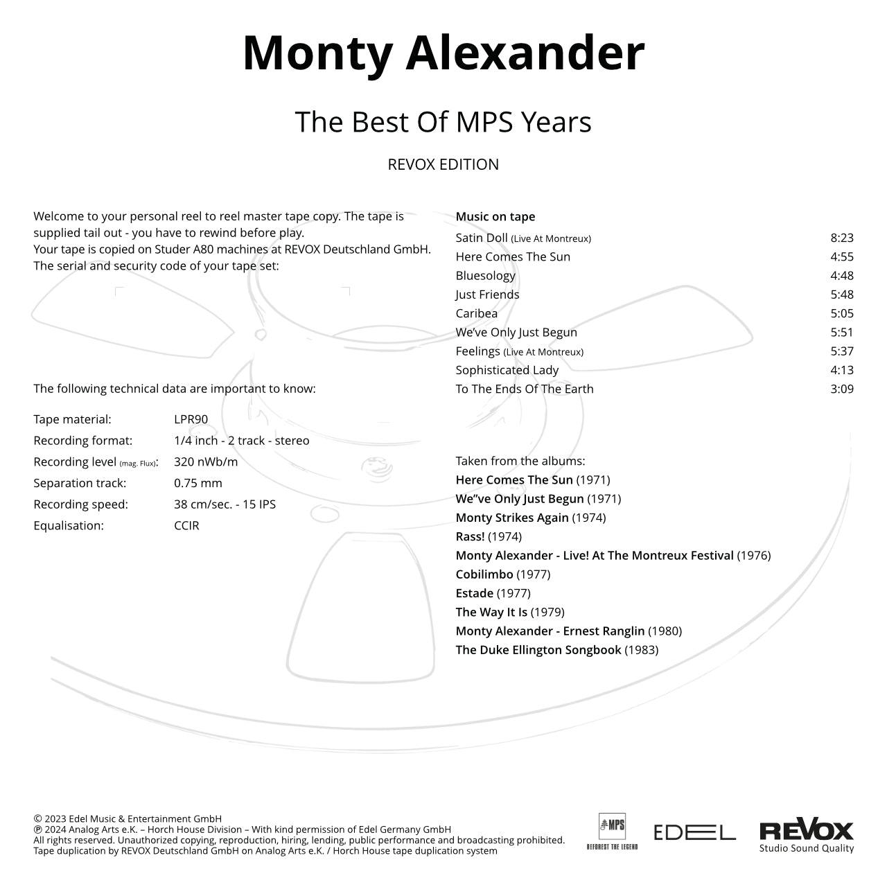 Revox Master Tape, MONTY ALEXANDER - THE BEST OF MPS YEARS