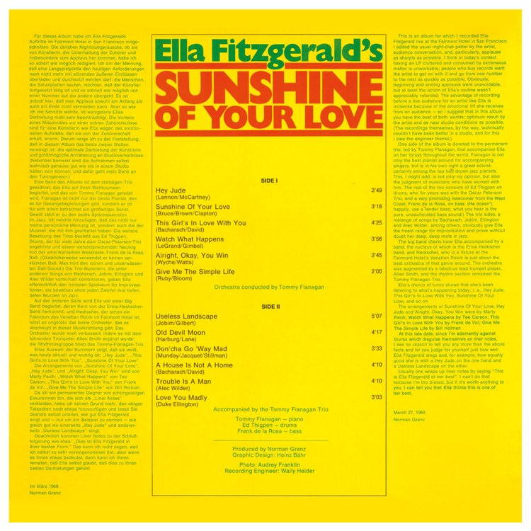 Revox Master Tape, ELLA FITZGERALD - SUNSHINE OF YOUR LOVE)