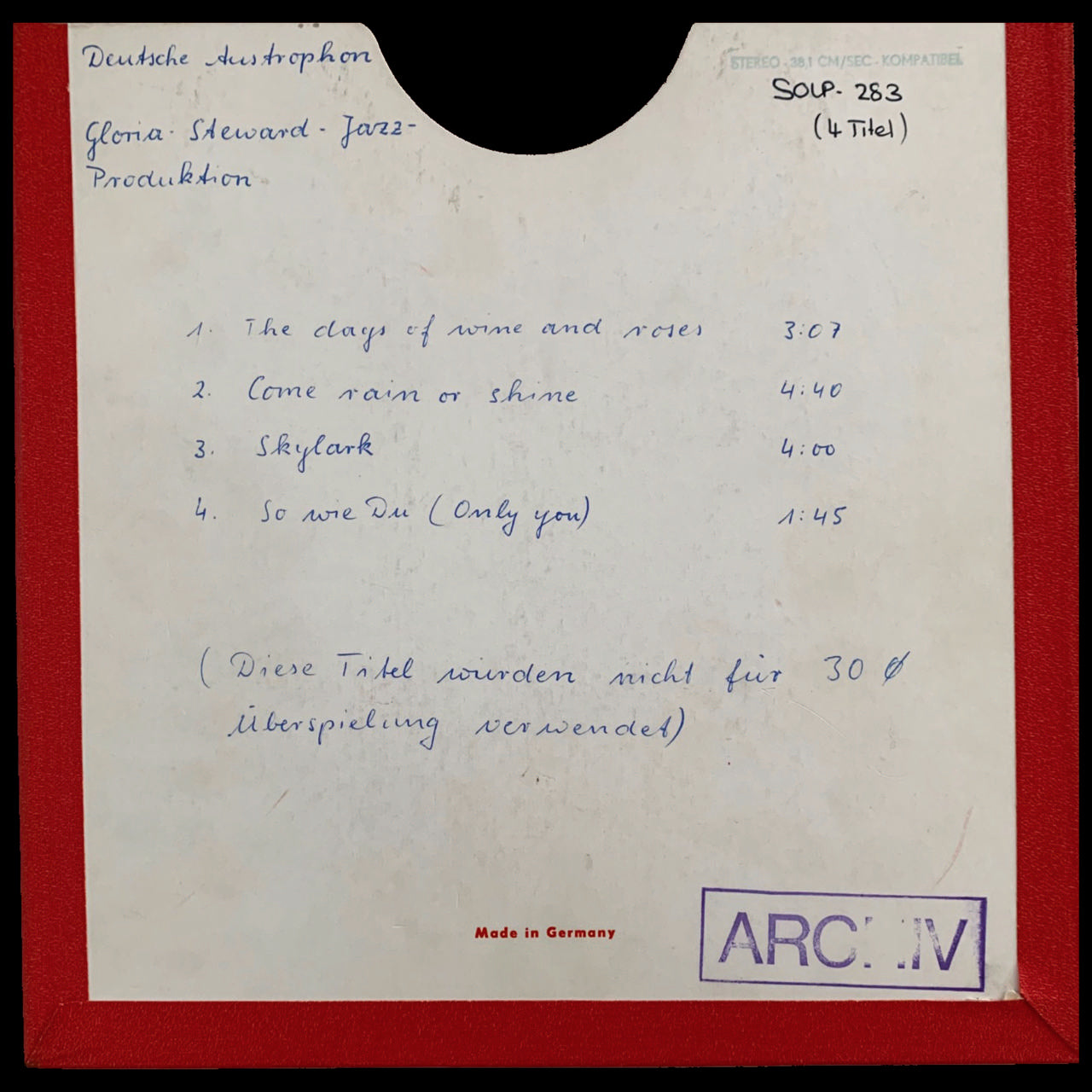 Revox Master Tape, GLORIA STEWARD - JAZZ FOR DANCING