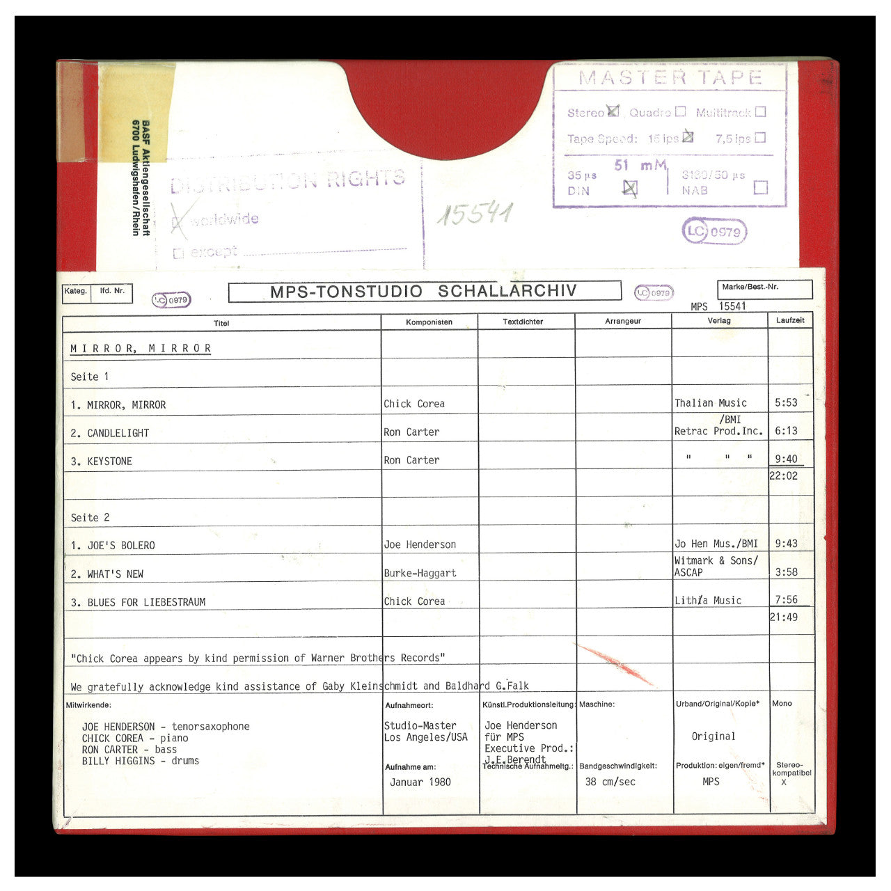 Revox Master Tape, JOE HENDERSON / CHICK COREA - MIRROR, MIRROR