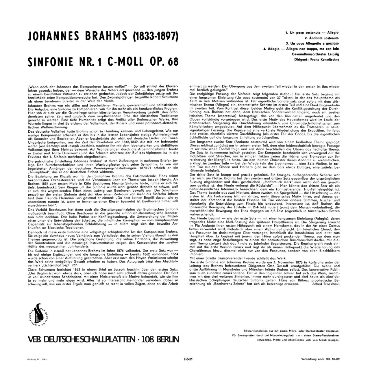 Revox Master Tape, JOHANNES BRAHMS - SYMPHONY NO. 1