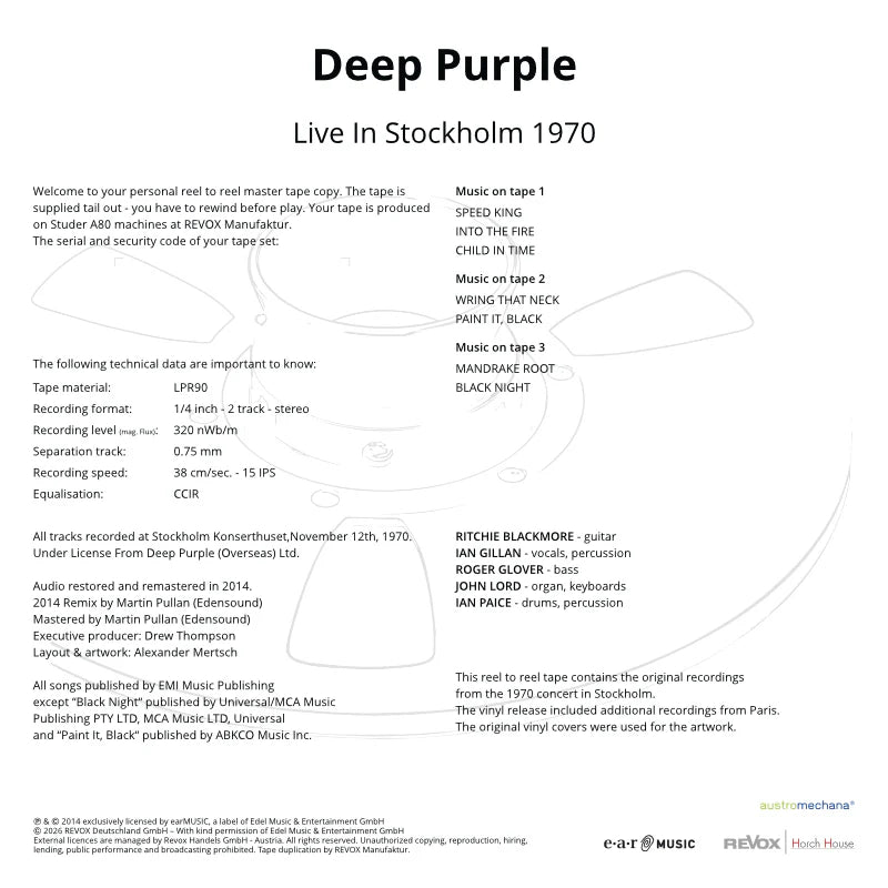 Revox Master Tape, DEEP PURPLE - LIVE IN STOCKHOLM 1970