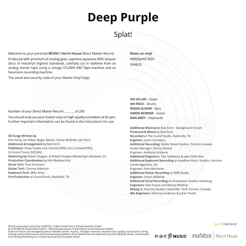 Revox Master Vinyl, DEEP PURBLE - ARROGANT BOY & DIABOLO LIMITED SINGLE EDITION