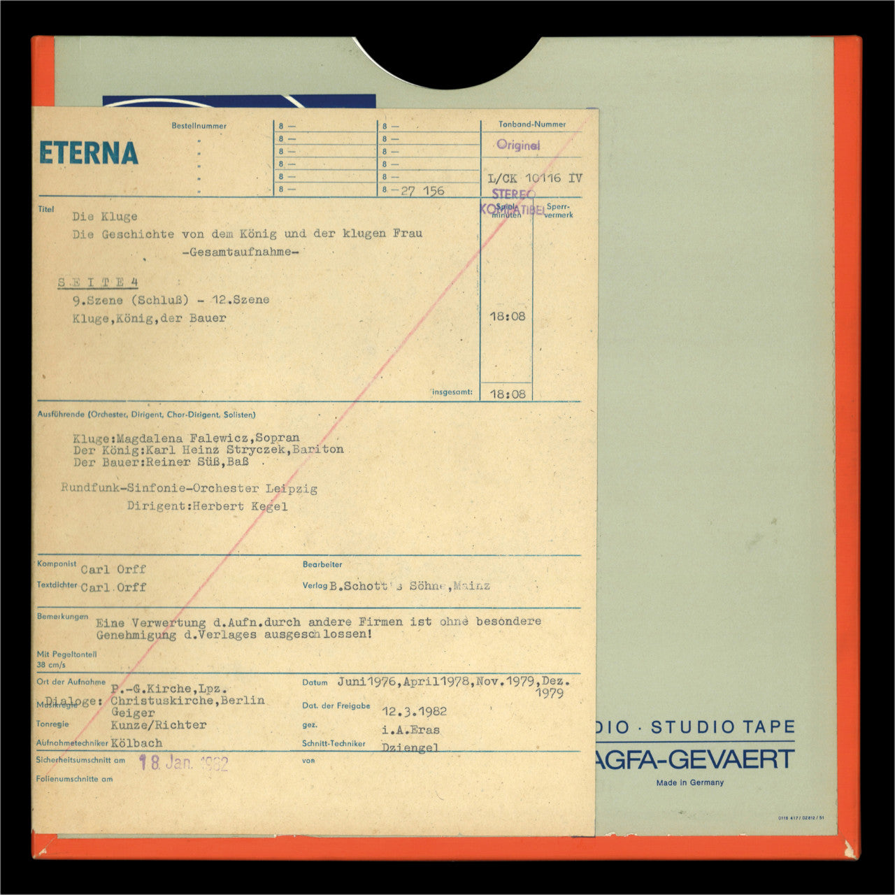 Revox Master Tape, CARL ORFF - DIE KLUGE (THE WISE GIRL)
