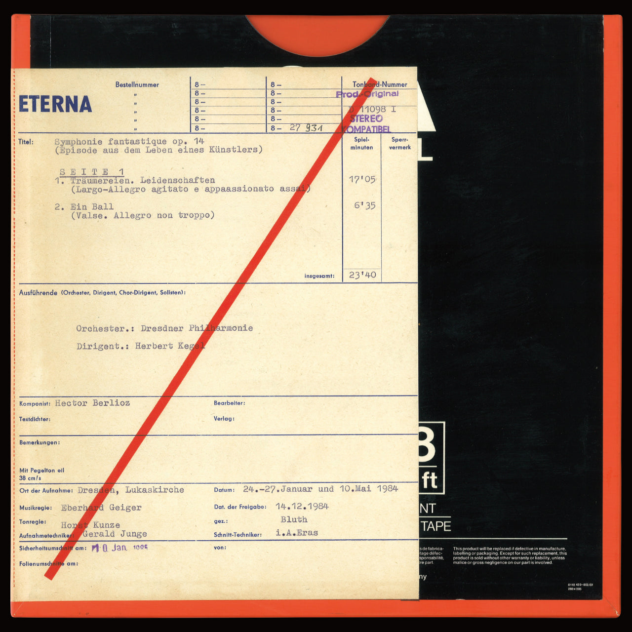 Revox Master Tape, HECTOR BERLIOZ - SYMPHONIE FANTASTIQUE, OP. 14