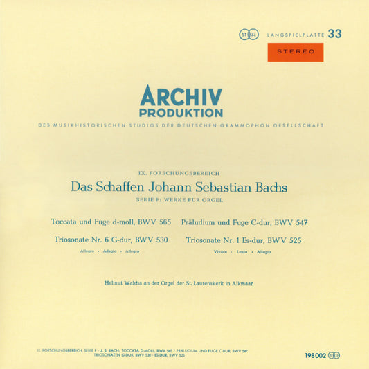 Revox Master Tape, JOHANN SEBASTIAN BACH - HELMUT WALCHA - ORGAN WORKS
