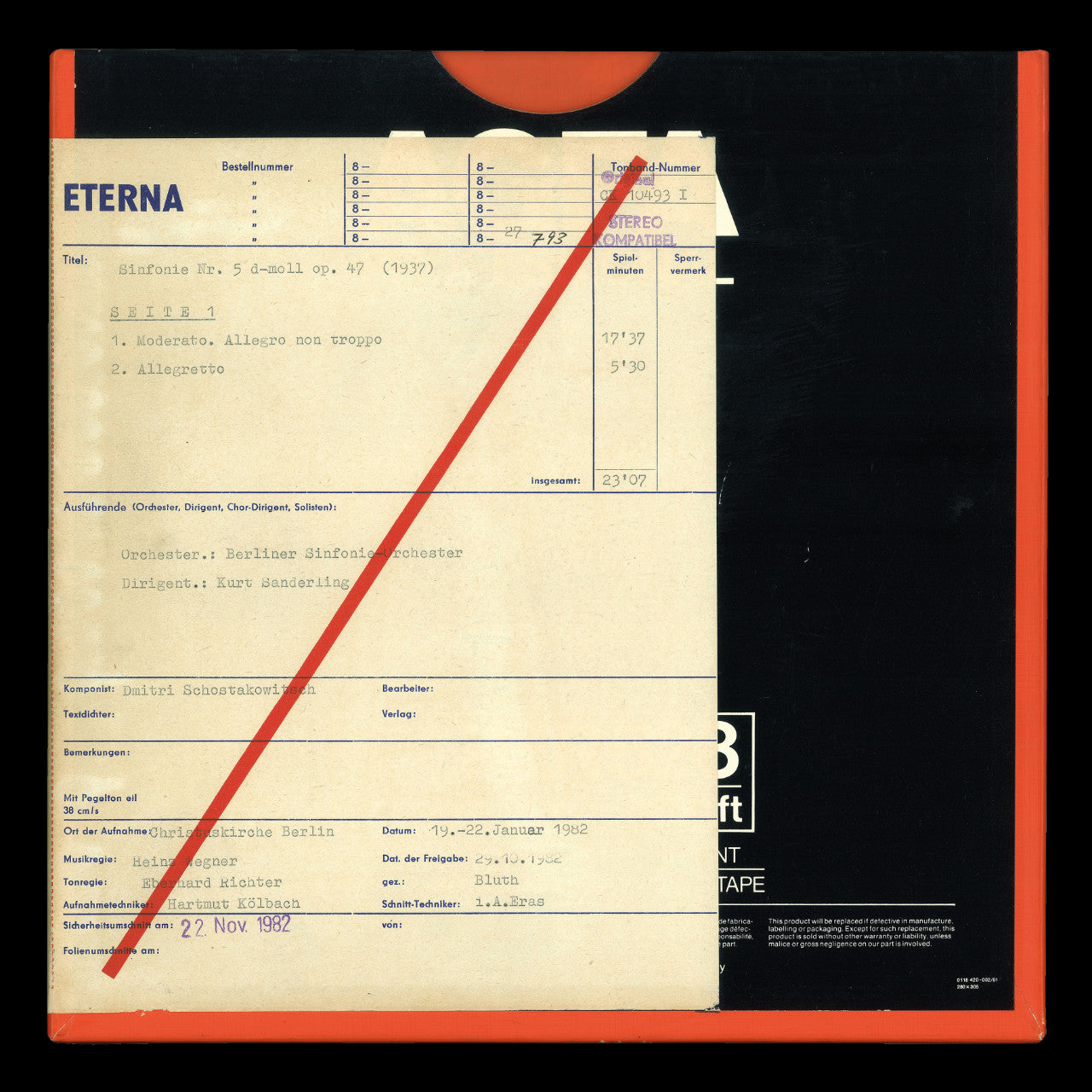 Revox Master Tape, KURT SANDERLING - SCHOSTAKOWITSCH SYMPH. NO.5 D MINOR OP.47