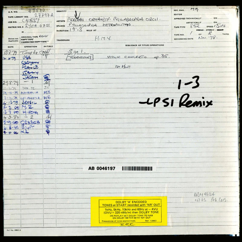 Revox Master Tape, ITZHAK PERLMAN - Tschaikowski Violinenkonzert