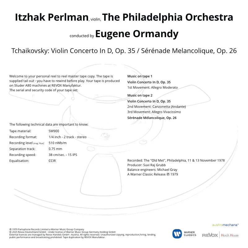 Revox Master Tape, ITZHAK PERLMAN - Tschaikowski Violinenkonzert